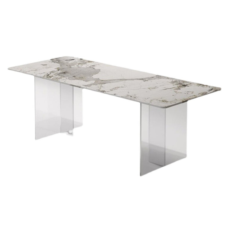 Medieval Modern Stone Dining Table Double Pedestal Base Table for Kitchen