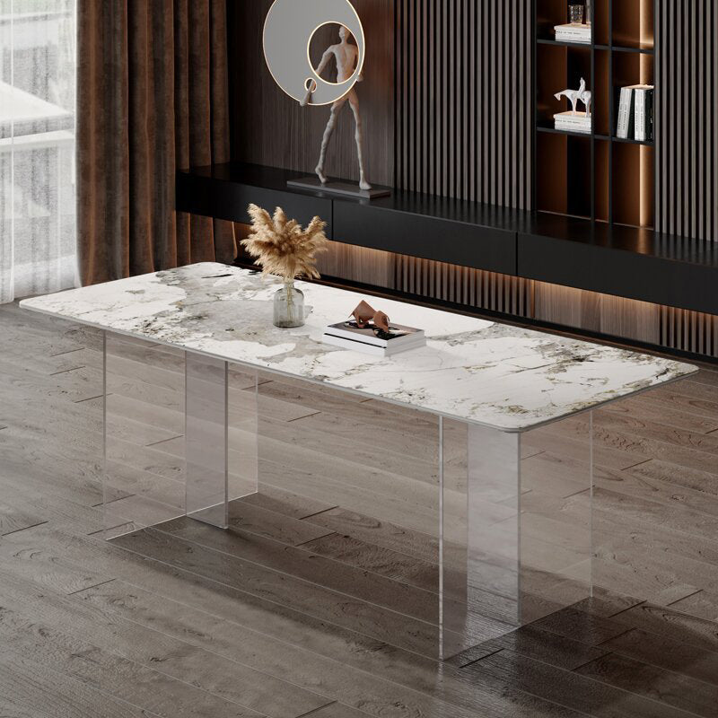 Medieval Modern Stone Dining Table Double Pedestal Base Table for Kitchen