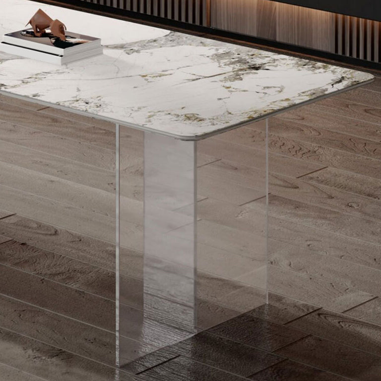 Medieval Modern Stone Dining Table Double Pedestal Base Table for Kitchen