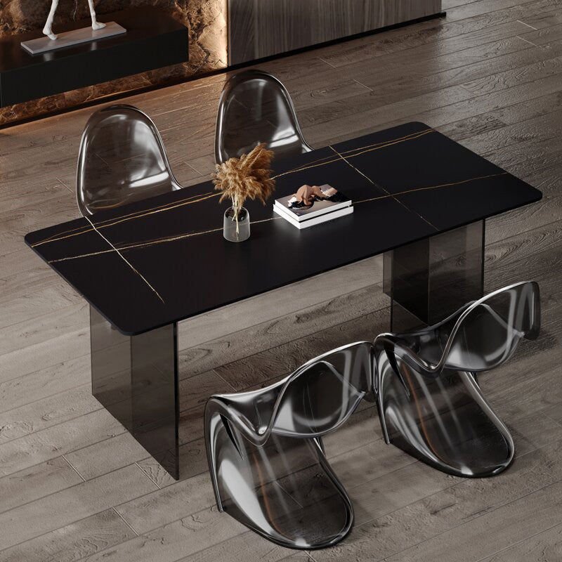 Medieval Modern Stone Dining Table Double Pedestal Base Table for Kitchen