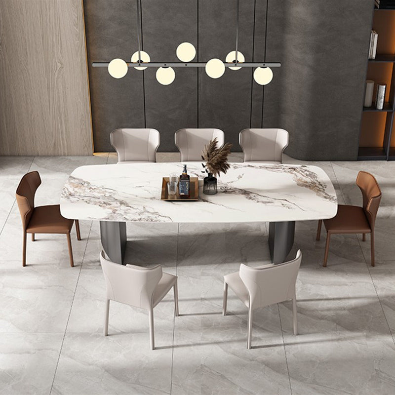 Stone Modern Dining Table Double Pedestal Table for Dining Room