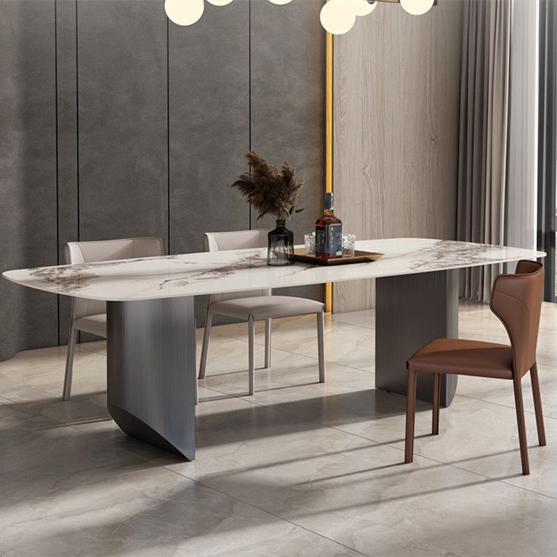 Stone Modern Dining Table Double Pedestal Table for Dining Room