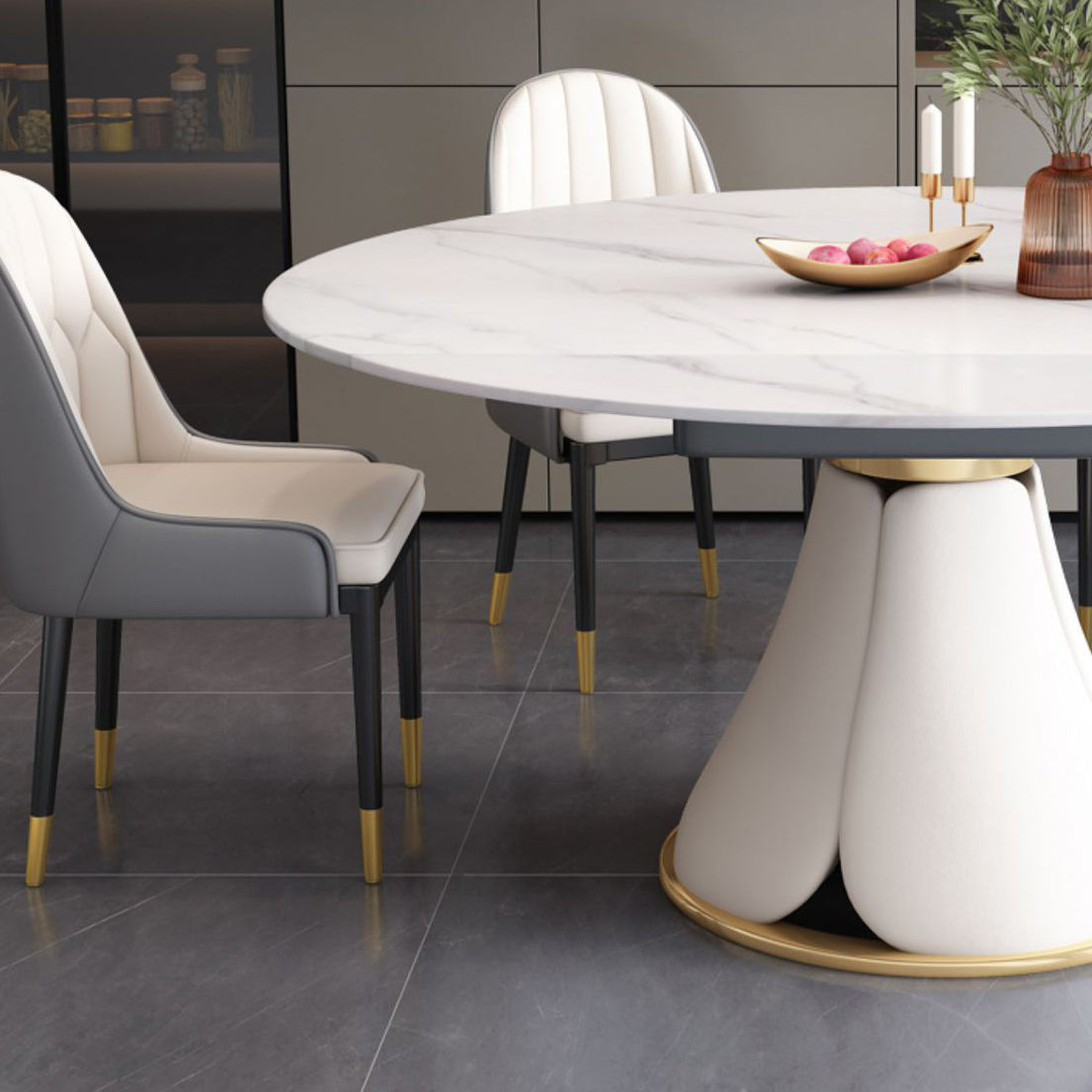 Modern Pedestal Round Dining Table Stone Table for Dining Room Kitchen