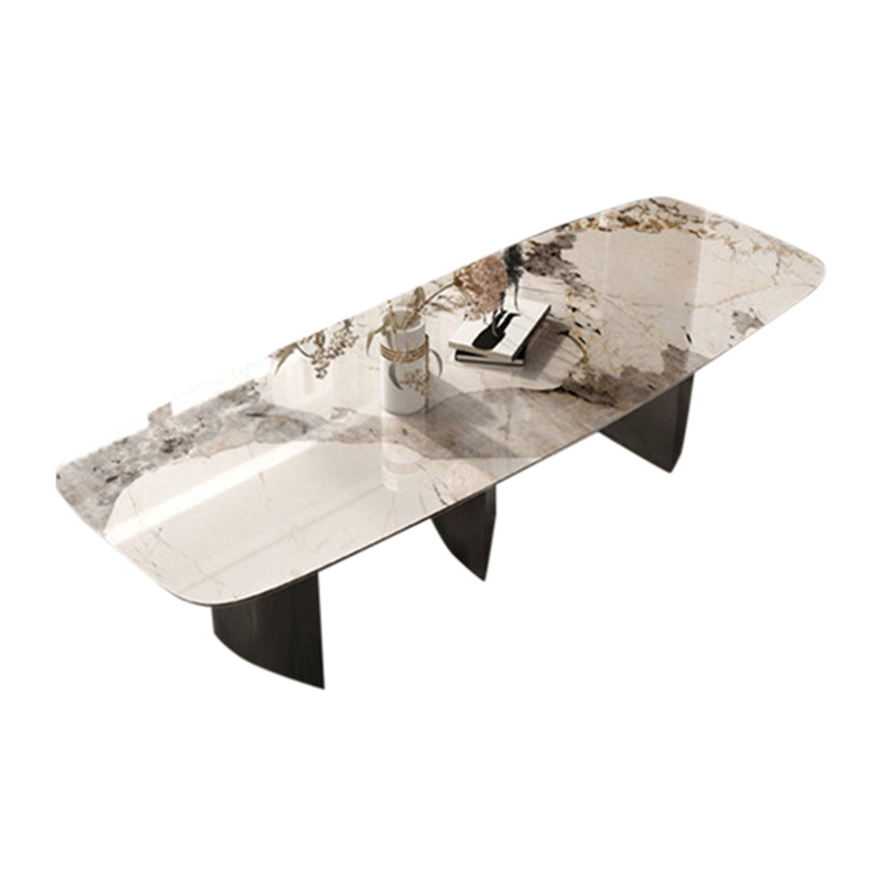 Industrial Rectangle Dining Table Sintered Stone Table with Metal Legs
