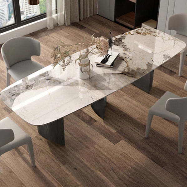 Industrial Rectangle Dining Table Sintered Stone Table with Metal Legs