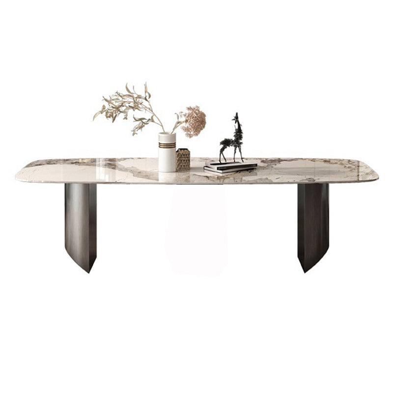 Industrial Rectangle Dining Table Sintered Stone Table with Metal Legs