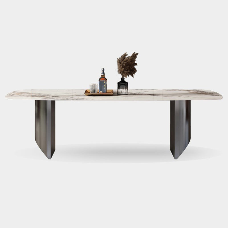Industrial Rectangle Dining Table Sintered Stone Table with Metal Legs
