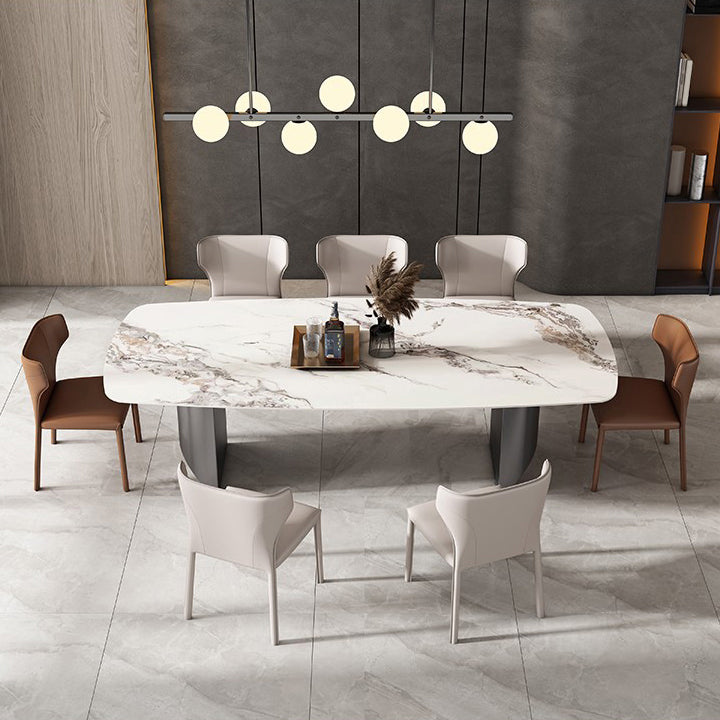Industrial Rectangle Dining Table Sintered Stone Table with Metal Legs