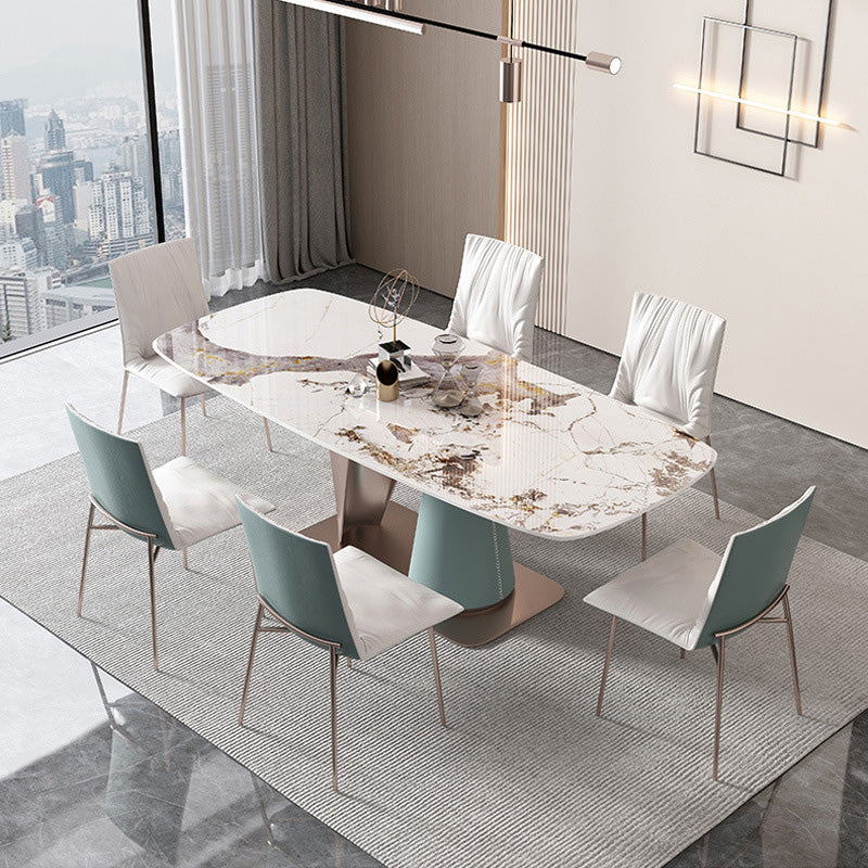 Glam Rectangle Dining Table Sintered Stone Table with Metal Base for Kitchen