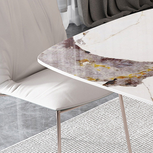 Glam Rectangle Dining Table Sintered Stone Table with Metal Base for Kitchen