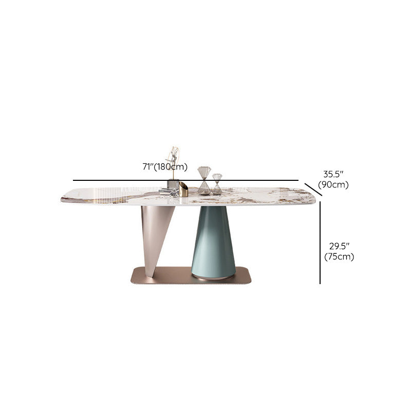 Glam Rectangle Dining Table Sintered Stone Table with Metal Base for Kitchen