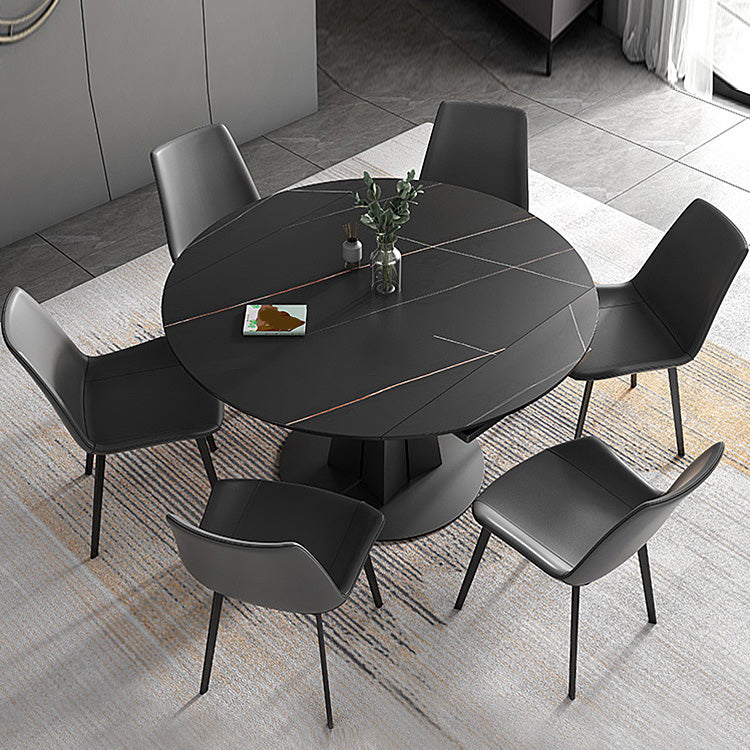 Contemporary Round Dining Table Sintered Stone Table with Metal Base for Kitchen