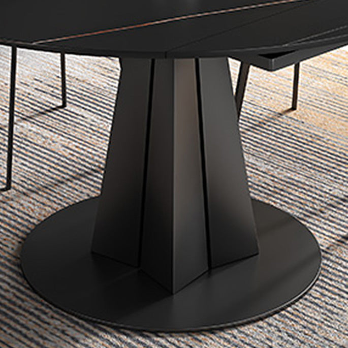 Contemporary Round Dining Table Sintered Stone Table with Metal Base for Kitchen