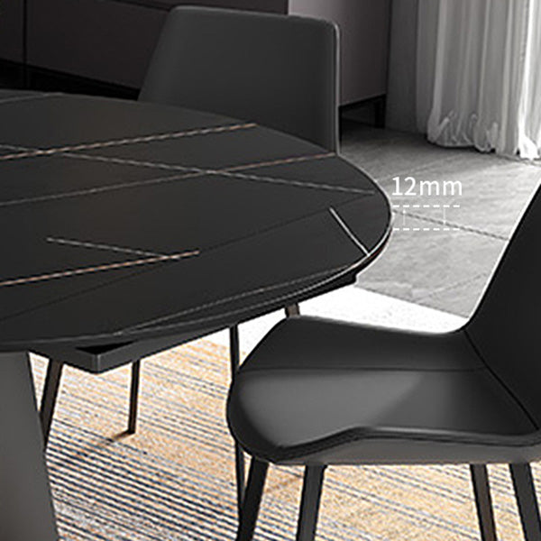 Contemporary Round Dining Table Sintered Stone Table with Metal Base for Kitchen