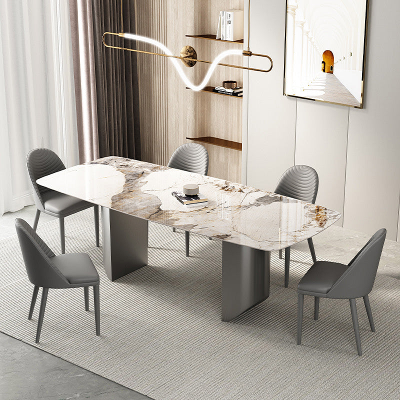 Industrial Rectangle Dining Table Sintered Stone Table with Metal Legs for Kitchen