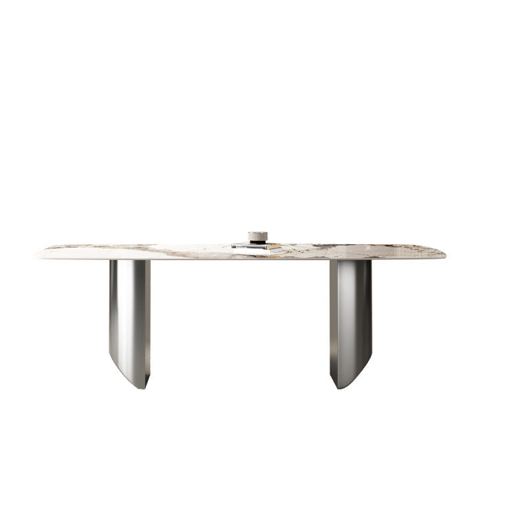 Industrial Rectangle Dining Table Sintered Stone Table with Metal Legs for Kitchen