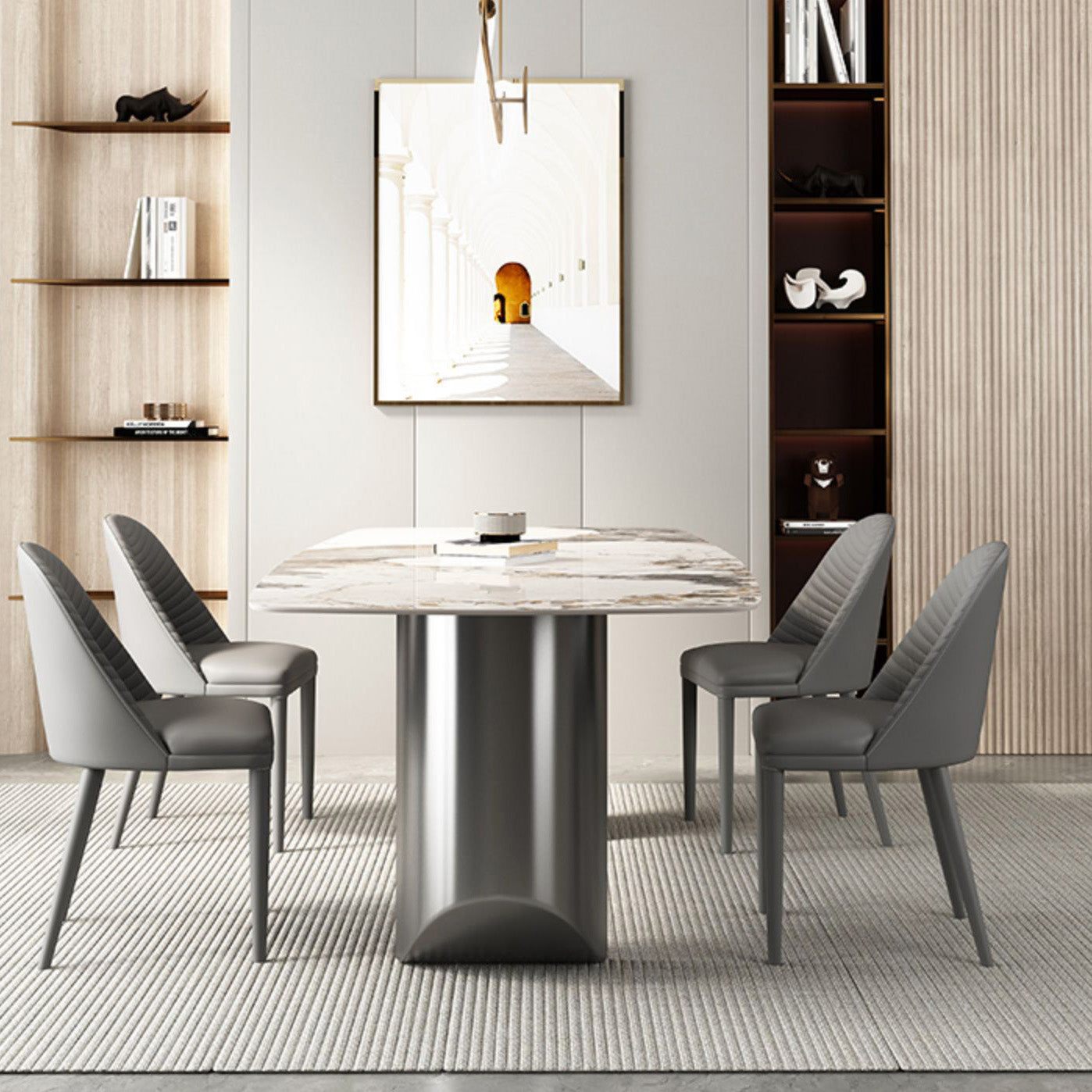 Industrial Rectangle Dining Table Sintered Stone Table with Metal Legs for Kitchen