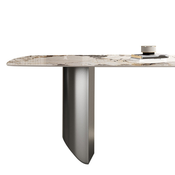 Industrial Rectangle Dining Table Sintered Stone Table with Metal Legs for Kitchen
