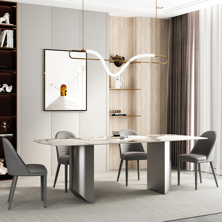 Industrial Rectangle Dining Table Sintered Stone Table with Metal Legs for Kitchen