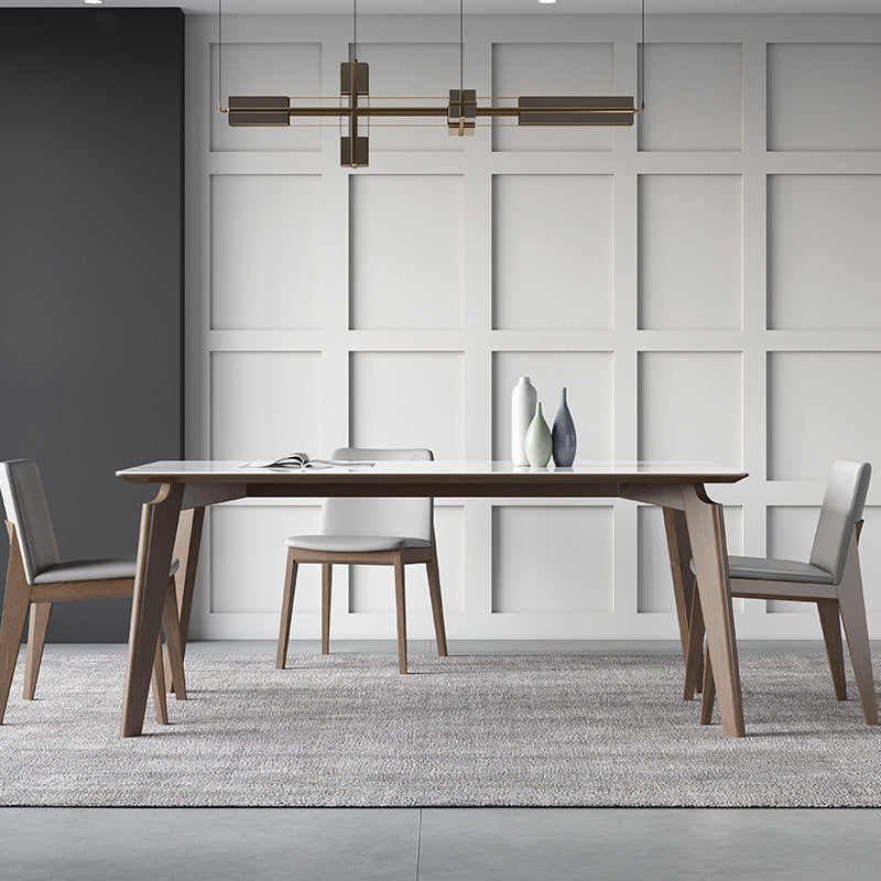 Industrial Style Dining Table Sintered Stone Table with Wooden Legs for Home Use