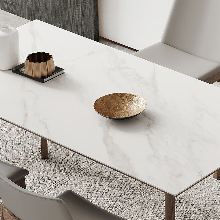Industrial Style Dining Table Sintered Stone Table with Wooden Legs for Home Use