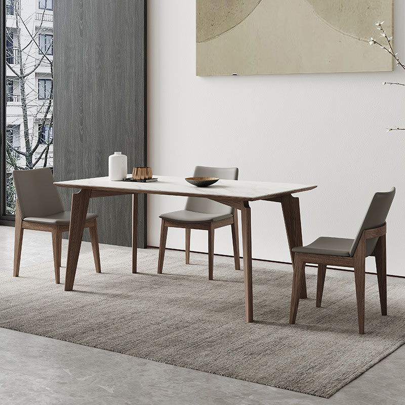 Industrial Style Dining Table Sintered Stone Table with Wooden Legs for Home Use