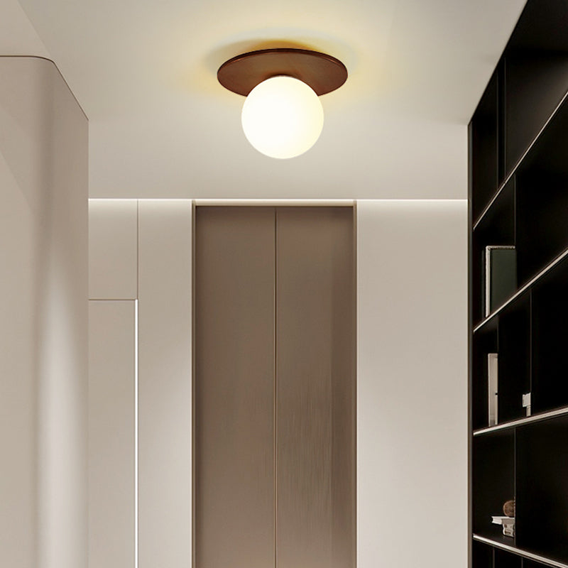 Modern Simple Wooden Ceiling Lamp Ball Shape Shade Ceiling Light for Living Room