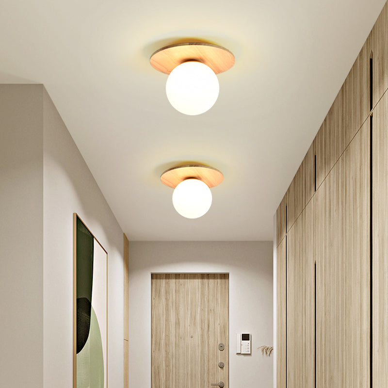 Modern Simple Wooden Ceiling Lamp Ball Shape Shade Ceiling Light for Living Room