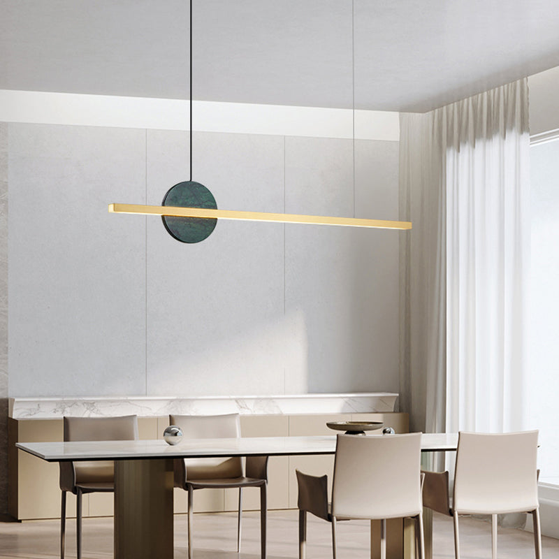 Linear LED Kitchen Island Fixture in Black / Gold Brass and Marble Ceiling Pendant