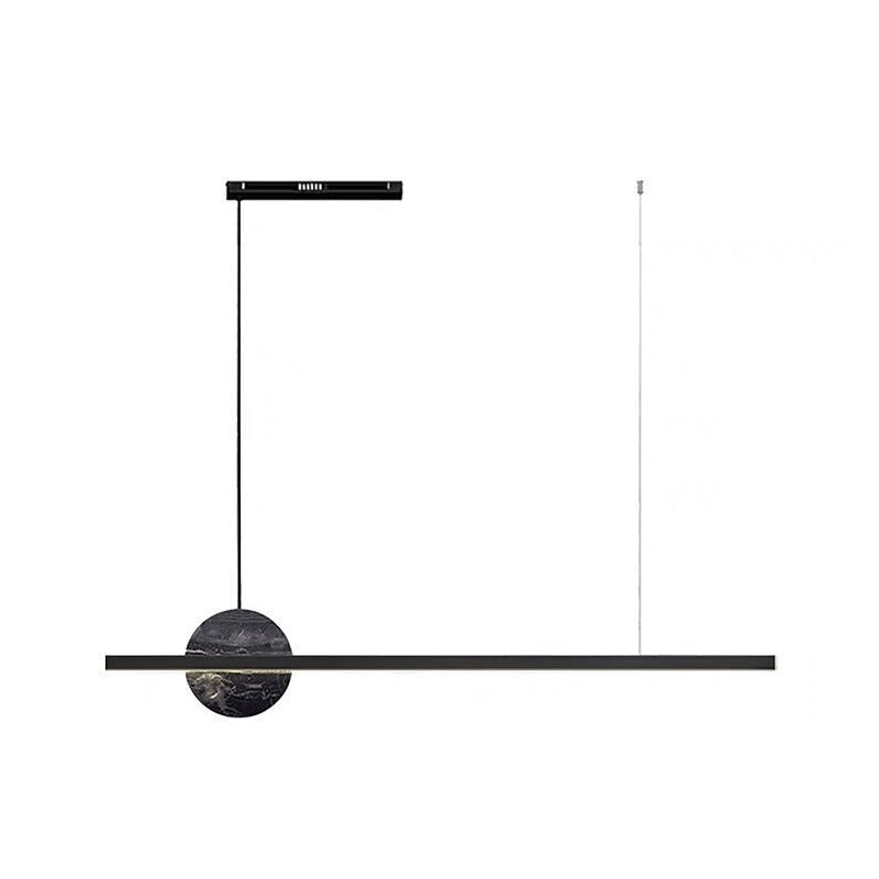 Linear LED Kitchen Island Fixture in Black / Gold Brass and Marble Ceiling Pendant