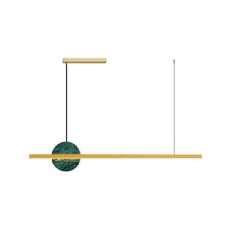 Linear LED Kitchen Island Fixture in Black / Gold Brass and Marble Ceiling Pendant