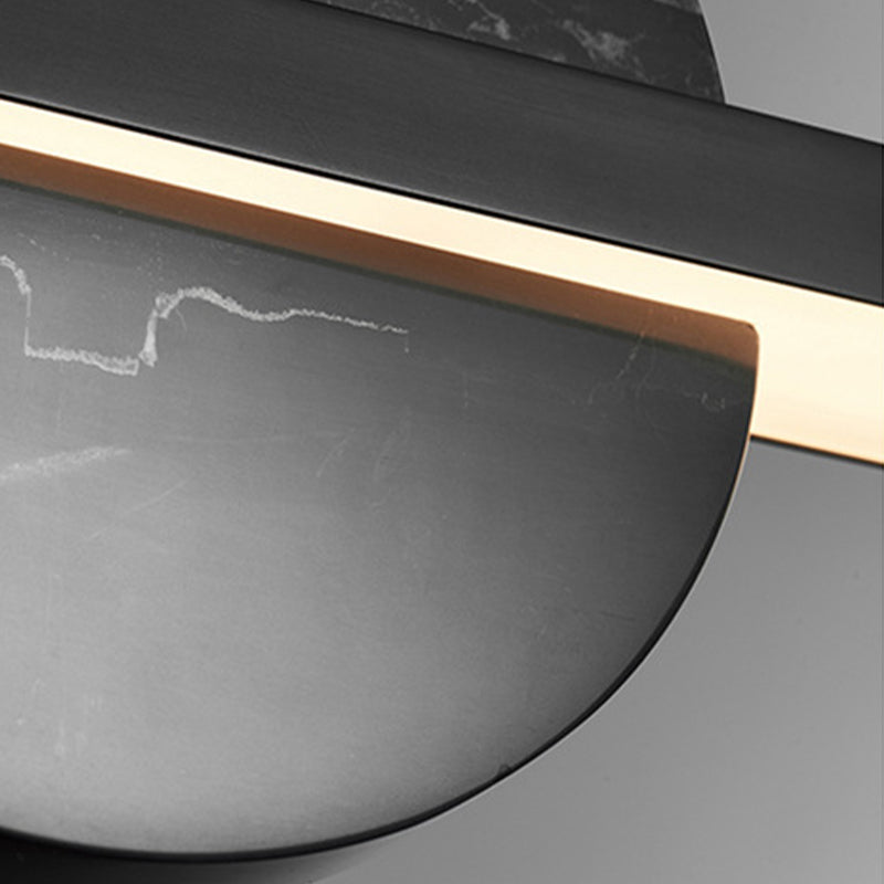 Linear LED Kitchen Island Fixture in Black / Gold Brass and Marble Ceiling Pendant