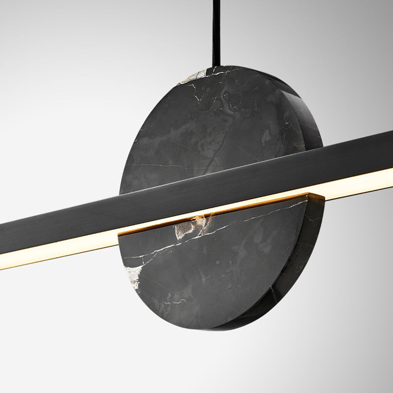 Linear LED Kitchen Island Fixture in Black / Gold Brass and Marble Ceiling Pendant