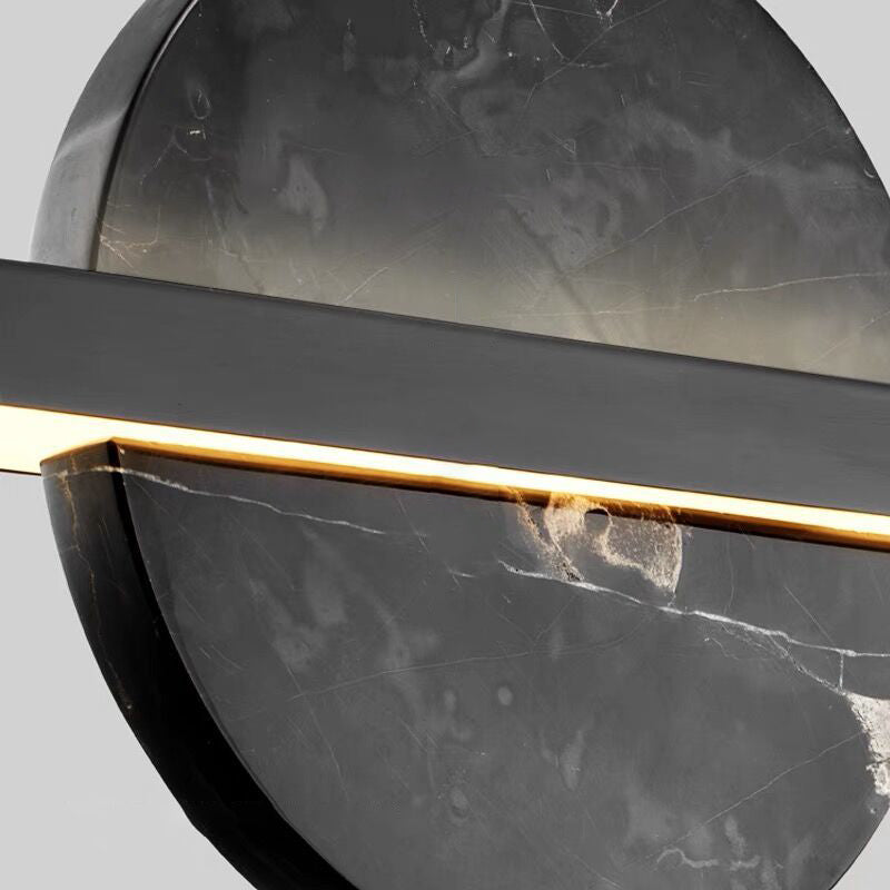 Linear LED Kitchen Island Fixture in Black / Gold Brass and Marble Ceiling Pendant