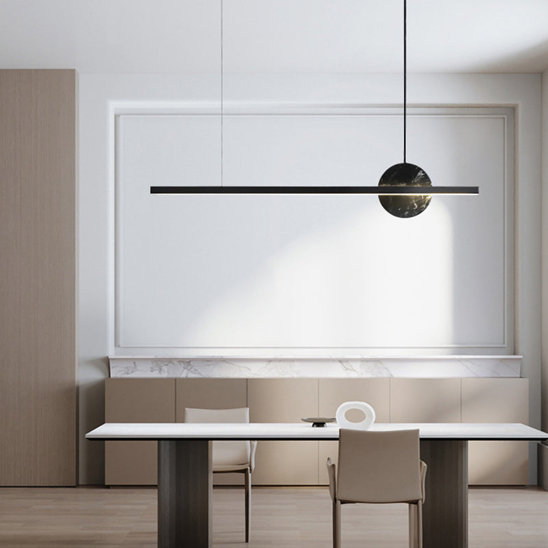 Linear LED Kitchen Island Fixture in Black / Gold Brass and Marble Ceiling Pendant