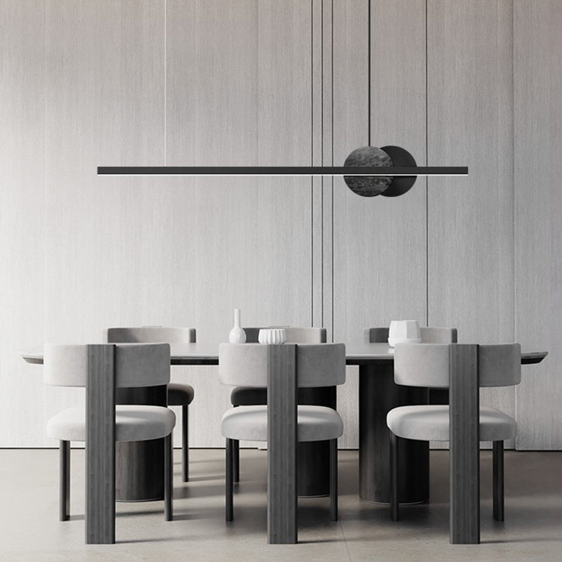Linear Shape Hanging Island Lights Modern Chandelier Light Fixture in Black