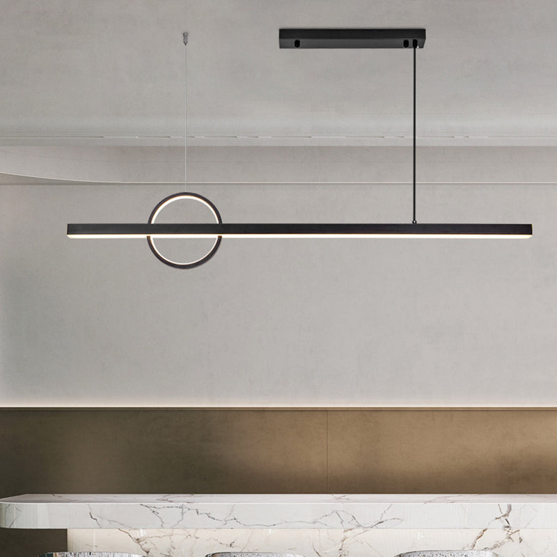 Linear Hanging Island Lights Modern Metal Chandelier Light in Black for Dining Room