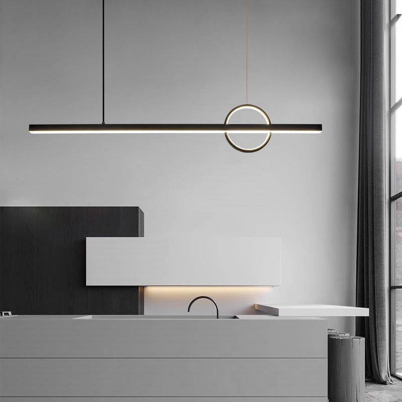 Linear Hanging Island Lights Modern Metal Chandelier Light in Black for Dining Room