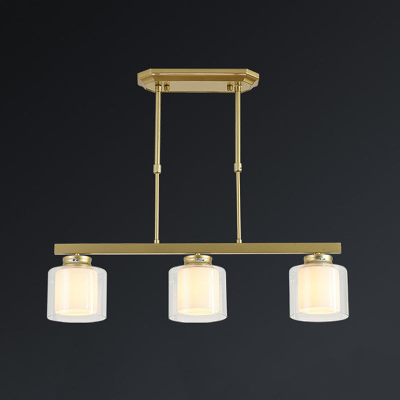 Glass Cylinder Island Pendant Lighting Modern Multiple-Light Island Light Fixtures