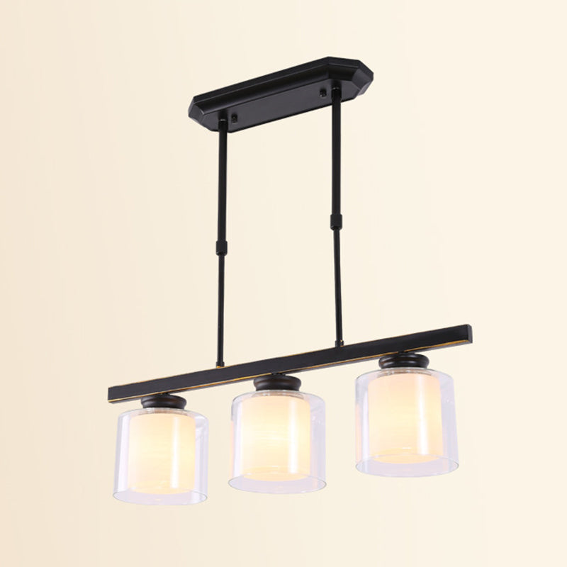 Glass Cylinder Island Pendant Lighting Modern Multiple-Light Island Light Fixtures