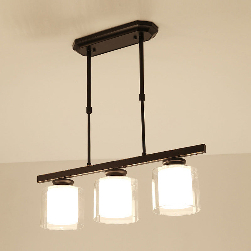 Glass Cylinder Island Pendant Lighting Modern Multiple-Light Island Light Fixtures