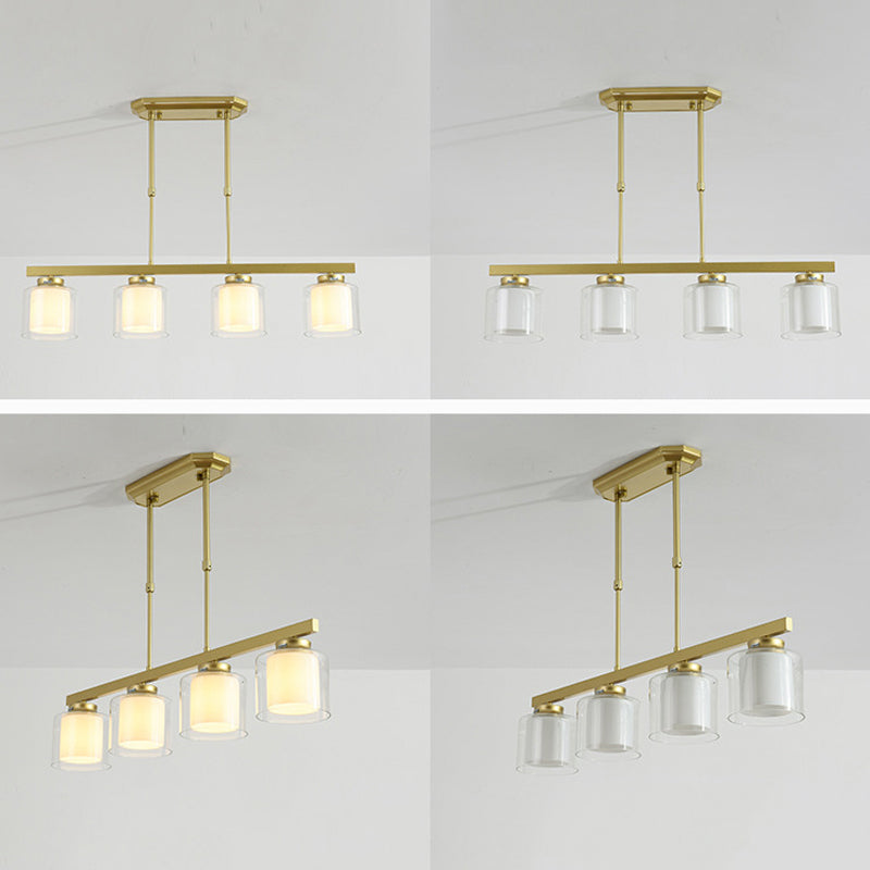 Glass Cylinder Island Pendant Lighting Modern Multiple-Light Island Light Fixtures