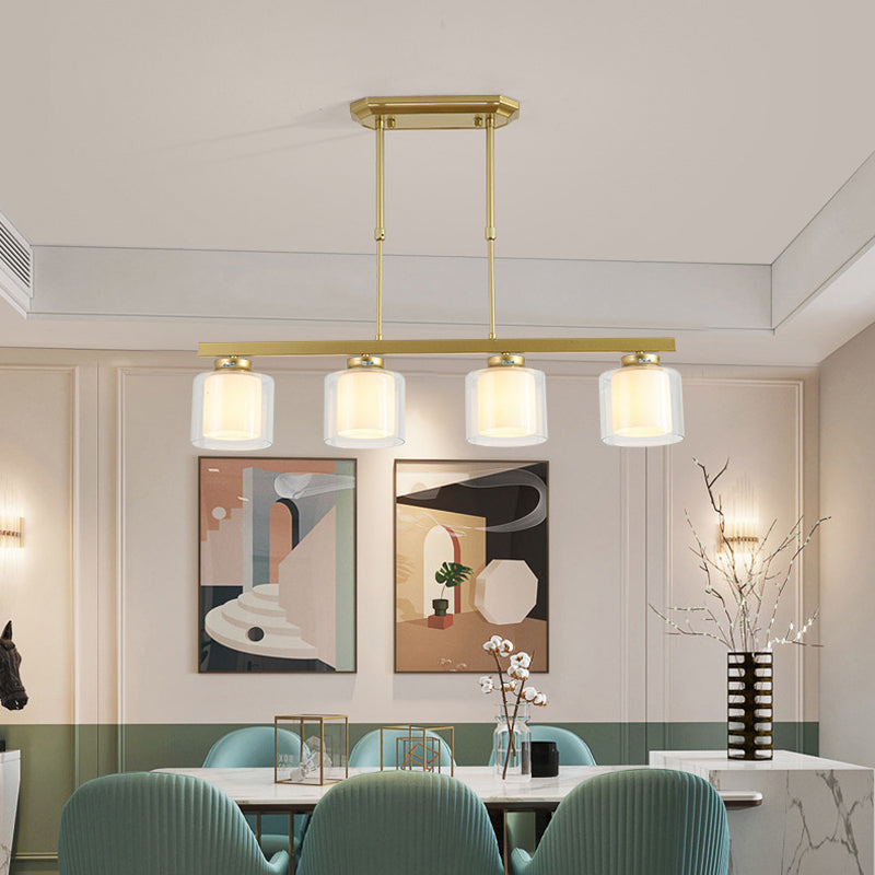 Glass Cylinder Island Pendant Lighting Modern Multiple-Light Island Light Fixtures