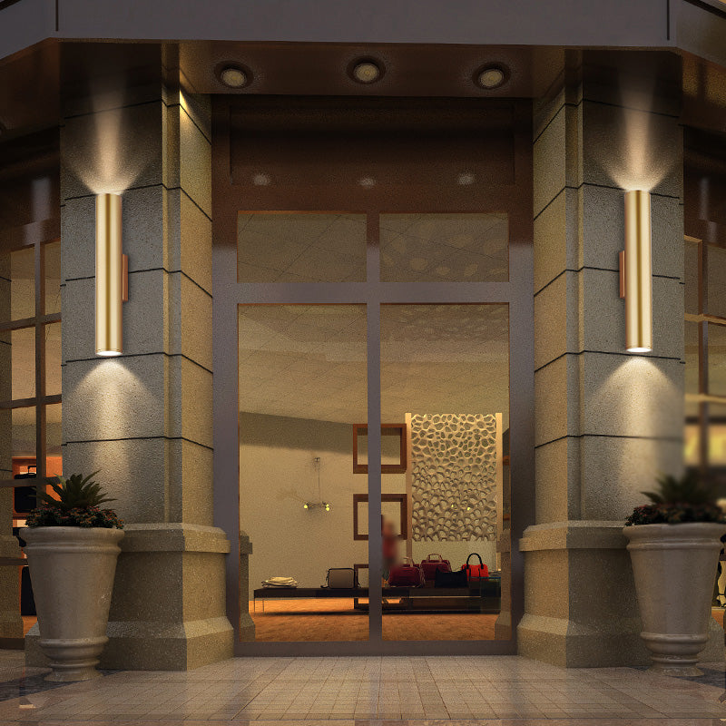 Cylinder Shape Wall Mount Lamp Modern Style Metal 2 Lights Sconce Lamp in Gold