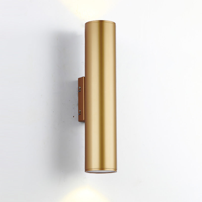 Cylinder Shape Wall Mount Lamp Modern Style Metal 2 Lights Sconce Lamp in Gold