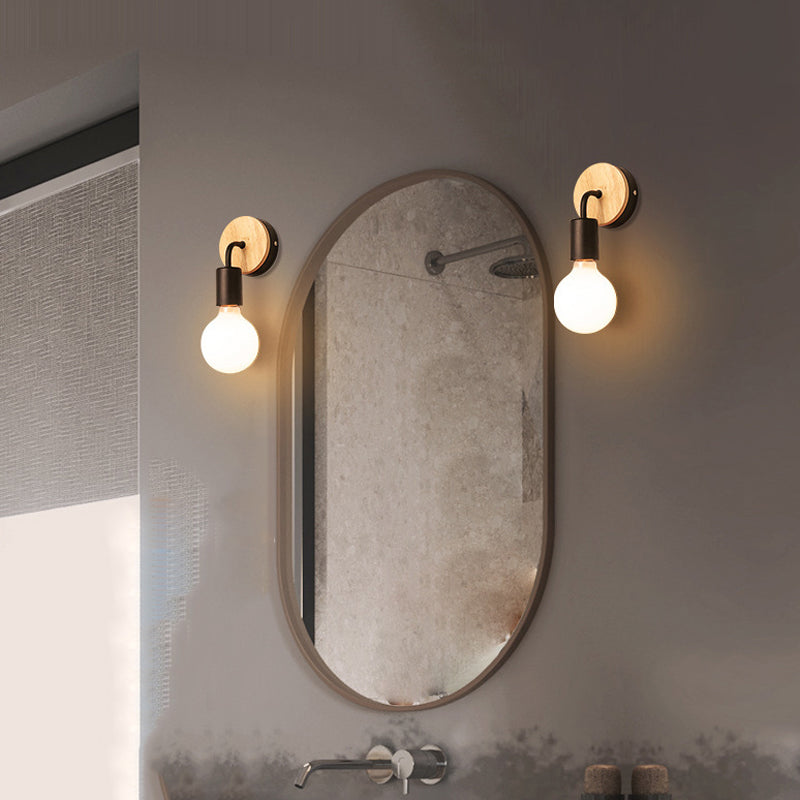 Nordic Style Wooden Vanity Light Circle Shape Vanity Lamp for Shower Room
