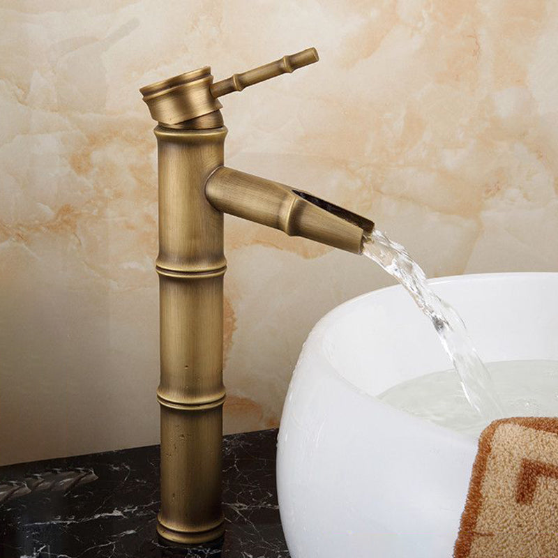 Farmhouse Vessel Faucet Brass Lever Handles Waterfall Spout Lavatory Faucet