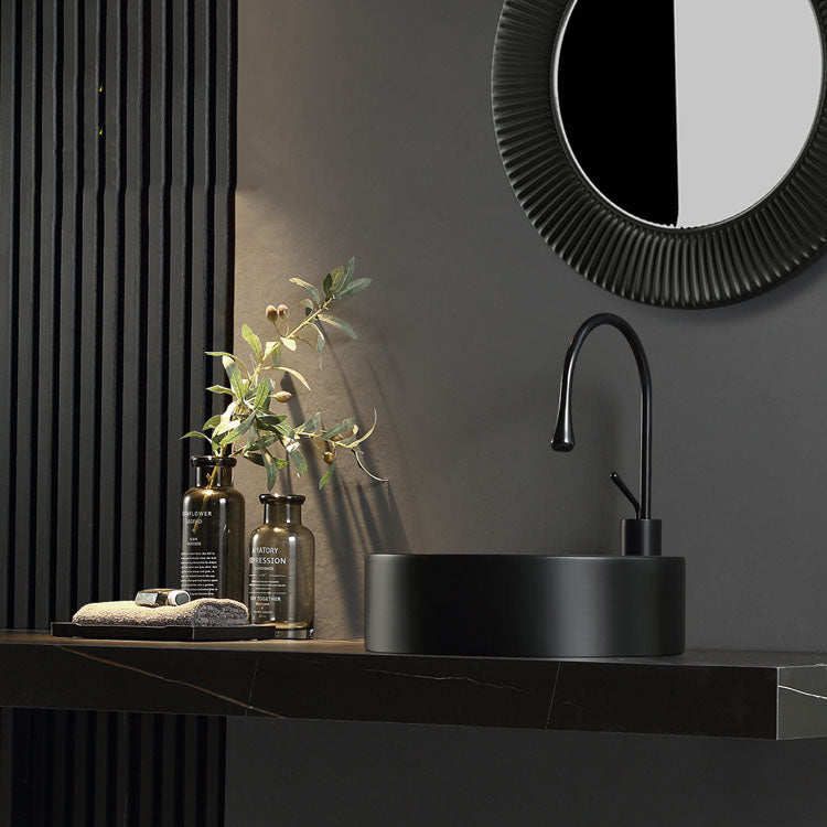 Modern Vessel Bathroom Sink Round Porcelain with Overflow And Drain Assembly Vessel Sink