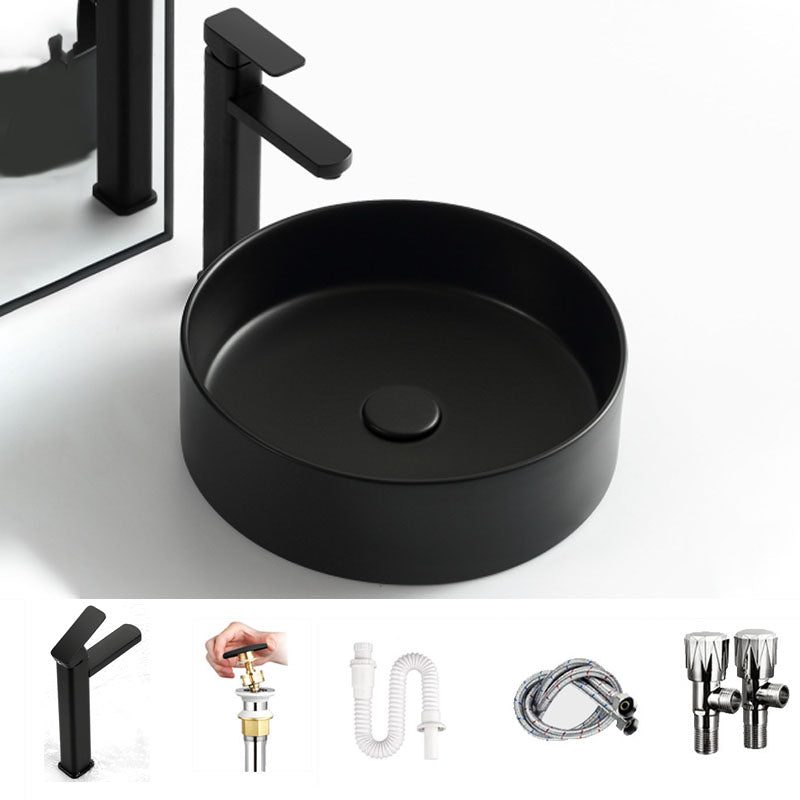 Modern Vessel Bathroom Sink Round Porcelain with Overflow And Drain Assembly Vessel Sink