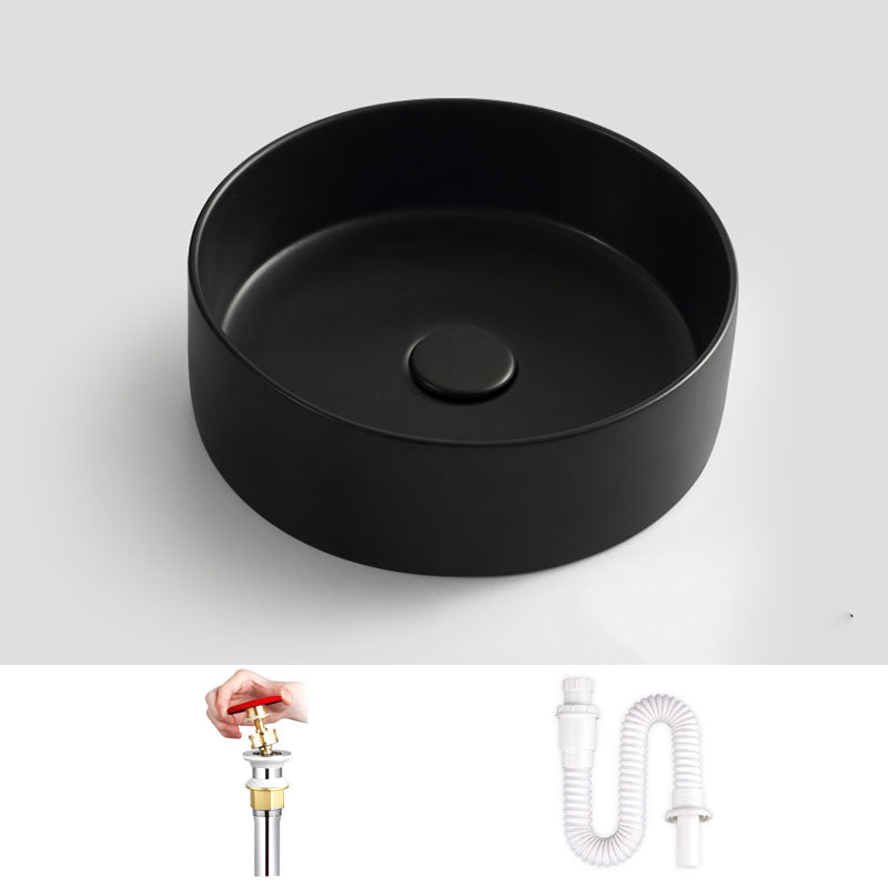 Modern Vessel Bathroom Sink Round Porcelain with Overflow And Drain Assembly Vessel Sink